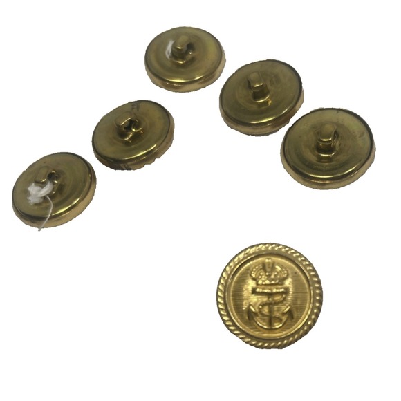 6 Vintage Metal Navy Anchor Buttons Gold Tone 3/4" Round Spin 1970s Fashion - Picture 3 of 4